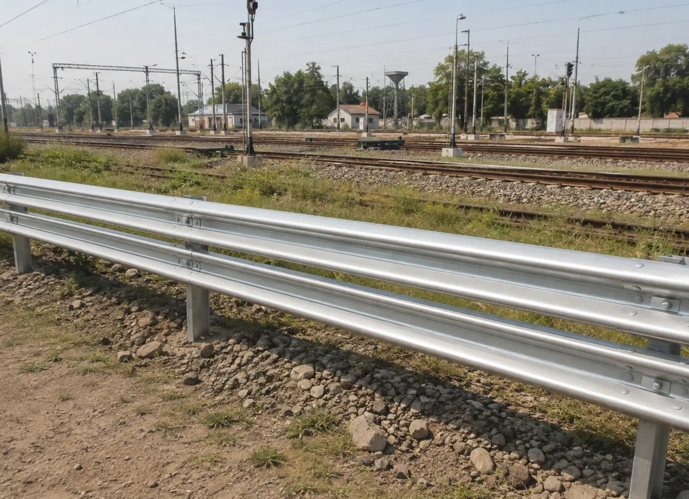 Metal beam crash barrier protecting roadside traffic